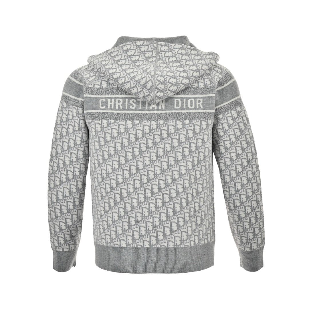 Dior Reversible Printed Cashmere Zip Hoodie Grey
